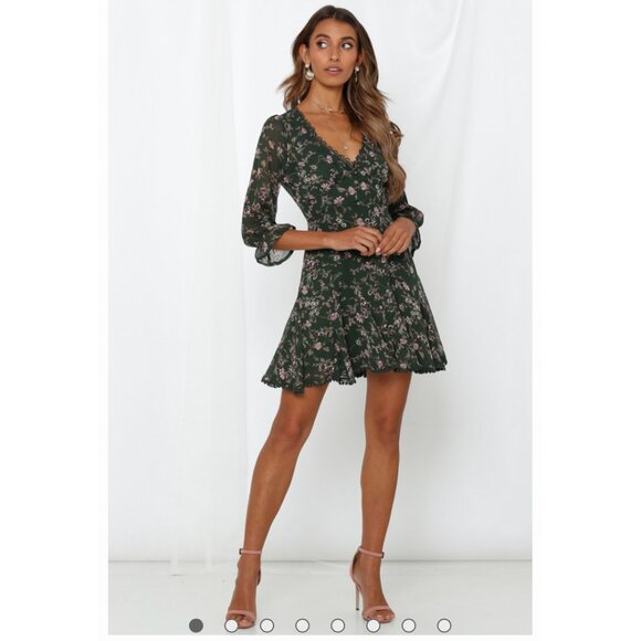 Hello Molly Dresses & Skirts - Hello Molly Green Floral Lace Trim Mini Dress – Size S